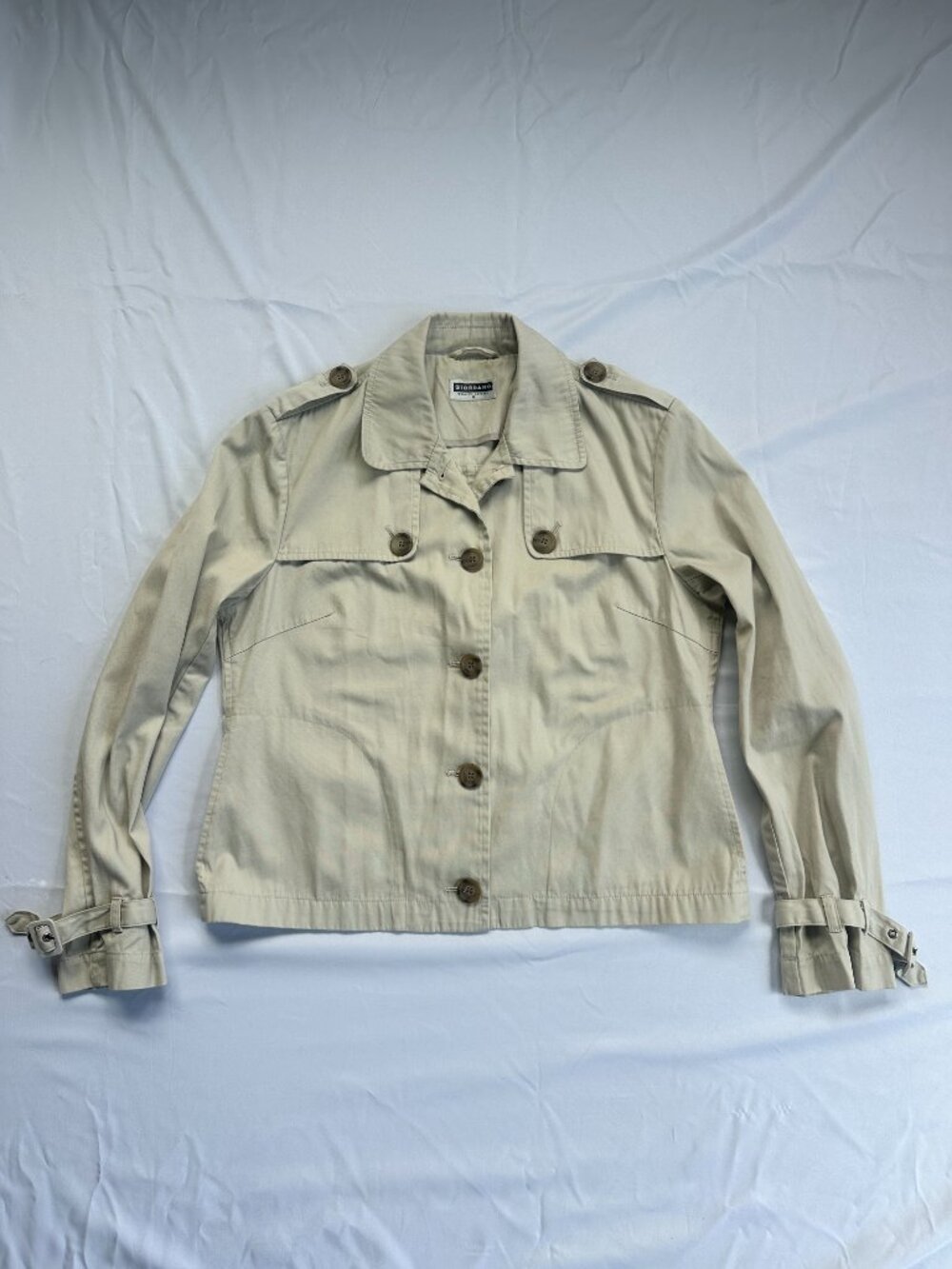 Giordano Y2K Khaki Cropped Trench Safari Utility Jacket Belted Cuffs - M